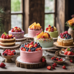 A vibrant collection of fruit-topped Delicious Cake Flavors in pastel colors, decorated with fresh strawberries, blueberries, raspberries, and mango slices, perfect for any celebration.